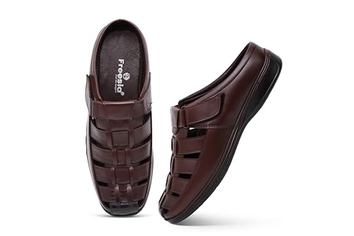 Image of Freesia Genuine Leather Back Open Half Backless Sandals for Men