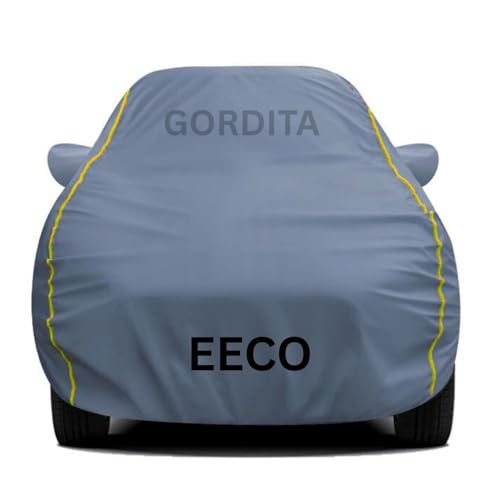 Image of Waterproof Car Body Cover for Eeco All Weather Protection Comes with Inner Cotton Lining & Triple Stitched with Mirror & Antenna Pocket Belt & Elastic Fit Grey with Yellow Piping2