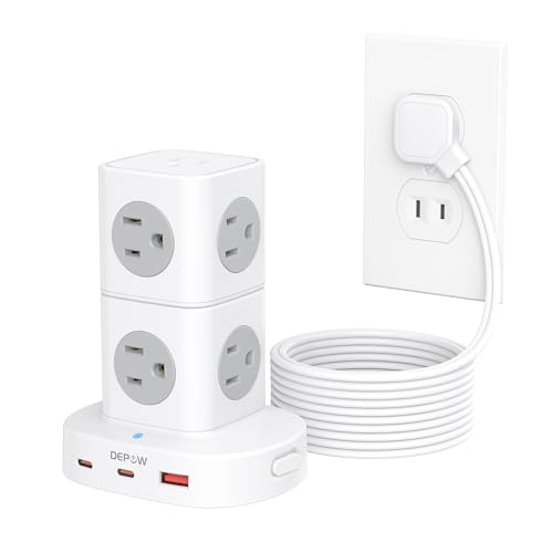 DEPOW 2 Prong Power Strip, 2 to 3 Prong Outlet Adapter with 9 Outlets 3 USB Ports (2 USB C), 1700J Two Prong Surge Protector, 5FT Power Strip Tower, Wall Mount for Old House Non-Grounded Outlets