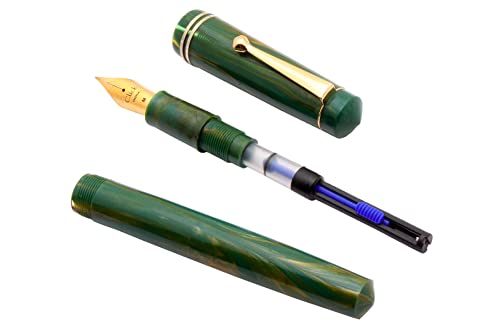 Image of Ledos Click Aristocrat Marble Fountain Pen With 3in1 Ink Filling Mechanism & Golden Trims (Green Marble)
