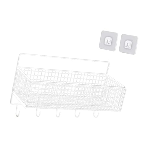 MagiDeal Étagères murales, panier mural suspendu pour le stockage, décoration de ferme, en fil métallique pour la cuisine, Fruits, légumes, Blanc L avec crochet