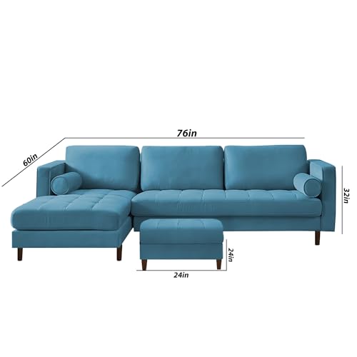 Image of Lezra LHS 4 Seater L Shape Sofa Set with Center Table for Living Room (Turquise Fabric) Premium Fabric Sofa