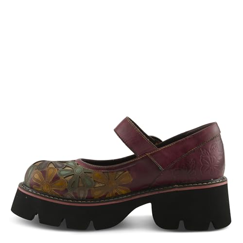 L'Artiste BUSYBEE Hand-Painted Mary Jane – Floral Leather Platform with Chunky Lug Sole3