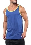 Demucy Men’s Muscle Tank Top Athletic Sleeveless Shirt Breathable Cotton/Polyester Blend for Gym and Casual Wear Royal Blue/Gold XL