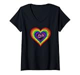 Photo Gallery donna lgbtq pride rainbow cuore bandiera gay lesbica trans queer maglietta con collo a v Photo Gallery donna lgbtq pride rainbow cuore bandiera gay lesbica trans queer maglietta con collo a v