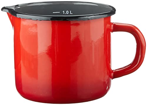 Foto von Karl Krüger Rom Milchtopf aus Emaille mit Ausguss in der Farbe Rot-Grau 1L, Maße: 12cm x 12cm x 11cm, 17012 RO