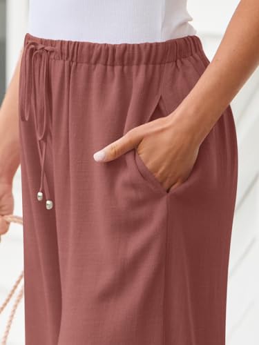 Image of LILLUSORY Women's Linen Summer Palazzo Pants Flowy Wide Leg Beach Pants with Pockets