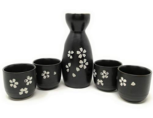 TJ Global 5-Piece Sake Set, Durable Ceramic Japanese Sake Set with 1 Carafe/Decanter/Tokkuri