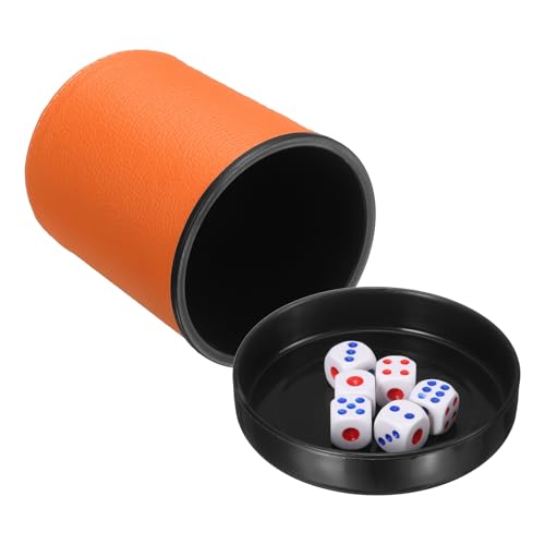 QUARKZMAN Copa profissional para dados, copos de agitador de couro PU com tampa inclui 6 dados de pontos para reuniões em bares festas jogos de mesa, laranja