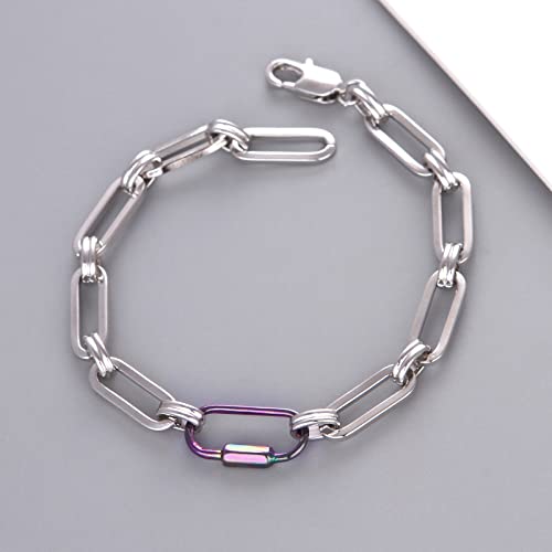 Donabus Statement Bracelet,Anodized Plated-Rainbow Bracelets,Oil Slick Chain Link Bracelet Charms For Unisex (Link Lock) #TOP4