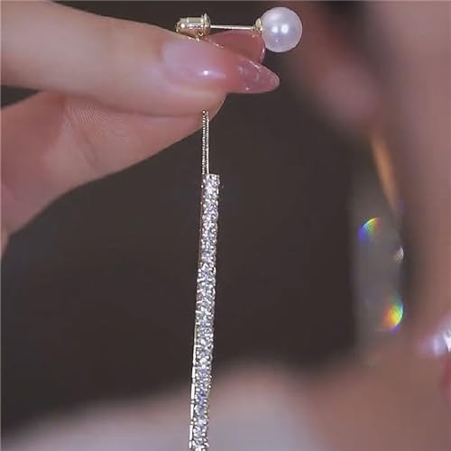 Long Tassel Pearl Dangle Earrings Crystal Bow Earrings Luxury Full Rhinestone Gold Drop Earrings Wedding Party Jewelry Gift for Women 6