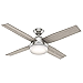 Hunter Fan 52 inch Contemporary Indoor Brushed Nickel Ceiling Fan with Light Kit and Remote Control (Renewed)