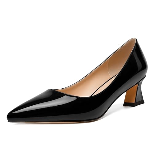 NUMALEO Womens Slip On Evening Patent Sexy Solid Pointed Toe Chunky Low Heel Pumps Shoes 2 Inch