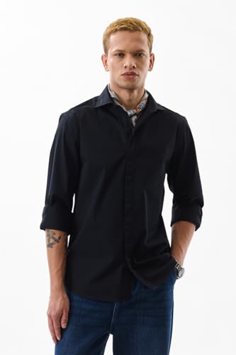 Image of SNITCH Men's Casual Shirt | Slim Fit Full Sleeve Classic Collar Solid Pattern | Premium Cotton Blend & Breathable Fabric for Everyday & Semi-Formal Wear