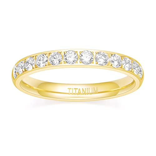 TIGRADE 3mm Women Titanium Engagement Ring Half Cubic Zirconia Eternity Wedding Band Size 3-13, Gold, Size 3.5 - Image 2