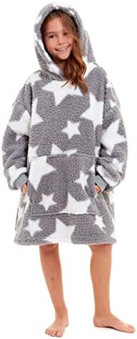 Slumber Hut Hoodie Wearable Blanket Ultra Soft Fleece Snuggle Poncho Loungewear Hooded Top Oversized Comfy Cosy Sweatshirt Throw Cover - Grey Star - One Size Childs