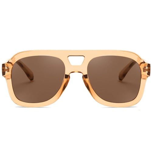 Image of FEISEDY Vintage Aviator Sunglasses Double Bridge Women Men Large Square Thick Frame Trendy Eyewear UV400 B2846