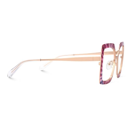 Image of Zeelool Fashion Glasses Frame for Women, Metal Square Eyeglasses Eyewear Frame with Non-prescription Clear Lens ZJGM150137