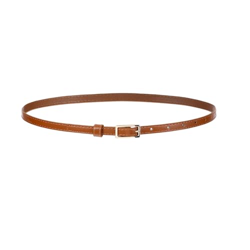 Light Tan PU Leather Belt for Women, Thin Waist Belt for Dresses, Retro 0.43' Slim Jeans Belts with...