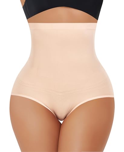 YARRCO Seamless Tummy Control Knickers for Women High Waist Shapewear Shaping Panties Slimming Underwear Butt Lifter Body Shaper Pant Invisible (Beige-Seamless,S)