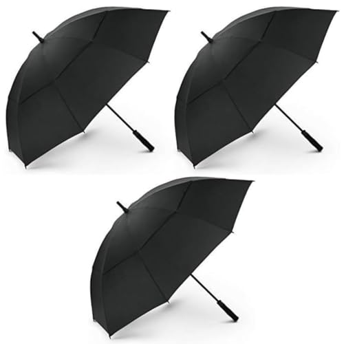 Image of Pristine Windproof Men's Umbrella - Superstrong Frame with Double Canopy for a Dependable WindProof Golf Umbrella (Black) - 3 Pack