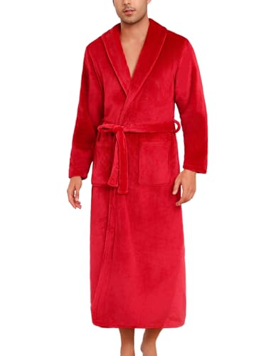 ENJOYNIGHT Mens Plush Fleece Robe Cozy Warm Bathrobe with Pockets