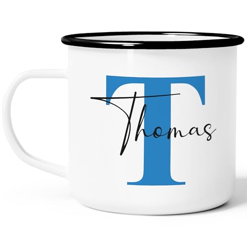 SpecialMe® Emaille-Tasse mit Namen Buchstabe Emaille-Becher Monogramm Initiale personalisierte Geschenke Namensaufdruck Weiss-schwarz… – Ansicht 2