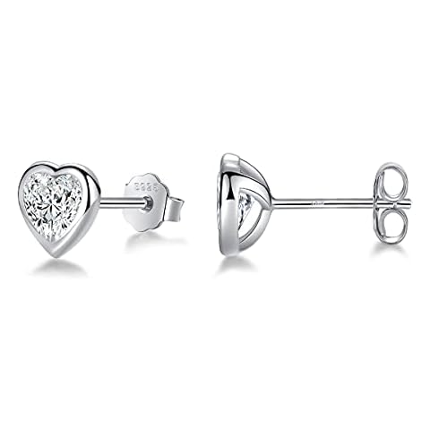 SAKUNALA 925 Sterling Silver Stud Earings for Women, White Gold Plated Silver Love Heart Stud Earrings, Small Cartilage Earring Stud for Her Girls Mother, Gift for Birthday Valentine Anniversary, 6mm Cover