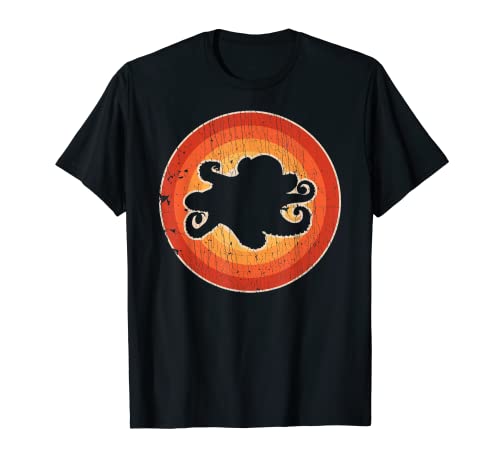 Octopus Retro Vintage 60s 70s Sunset Sea Animal Mariscos Hombres Camiseta