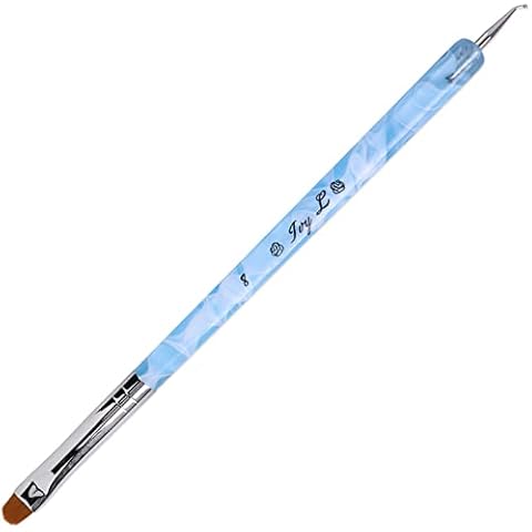 Ivy L 2- Way French Gel Acrylic Nail Art Kolinsky Brush with Dotting Tool for Professional Manicure Cuticle Clean up Nail Art Design (Size # 8, Blue Marble) Cover