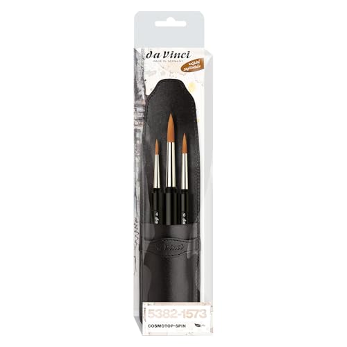 da Vinci, Spin, Reisepinsel-Set, Extrafeine Synthetikfasern, präzise Linien & hohe Farbaufnahme, handlich, Abschraubbar, Robustes Kunstleder-Etui, Vegan, Rund, Größe 0