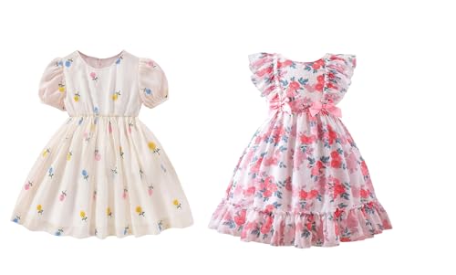 Image of TAGAS Girls Swiss Dot Floral Print Dress Sleeve Less Round Neck Elastic Waist Dress for Girls(KD-399)
