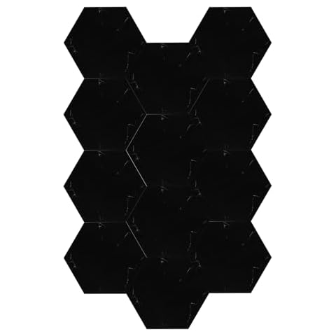 Dureidos Hexagon Vinyl Flooring Tiles, Easy Cut and Install, Thin and Durable, Black Marble Look Waterproof Floor Tile DIY for Bathroom (20 PCS) Cover