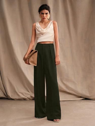 Image of GRECIILOOKS Women High Rise High Waist Trousers Flared Korean Style Formal Pants|Elegant Workwear for Office, College & Events