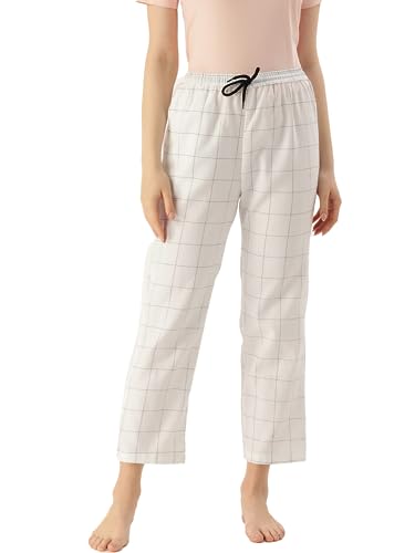 Image of KRYPTIC Women's 100% Pure Cotton Woven Pyjama | Mid Rise Relaxed Fit Full Length Nightwear Pant with Elasticated Drawstring Waistband & Side Pocket | Comfortable Lounge, Sleepwear & Casual Bottom Wear