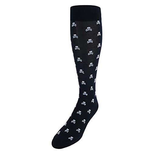 Trafalgar Men's Rodger Skull and Cross Bones Over The Calf Mercerized Cotton Socks, Black - Main Image