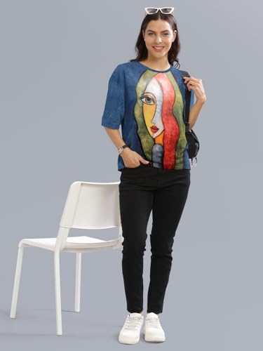 Image of HELLCAT Beige Printed Loose Fit Crew-Neck Crop T-Shirt for Women