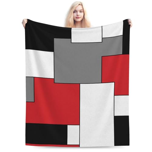 Abucaky Red White Gray Black Geometric Background Fleece Throw Blanket
