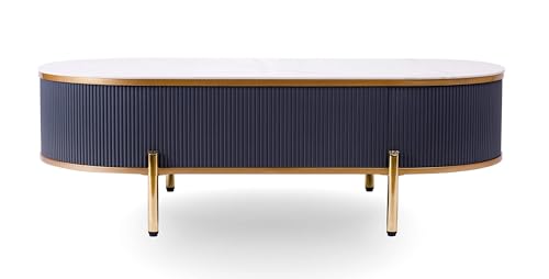 Image of WOODEN SPACE Premium Marble-Top Center Table with Iron Legs | PVD Coated Modern Coffee Table for Living Room & Entryway | 42x24x18 Inches (Dark Brown)