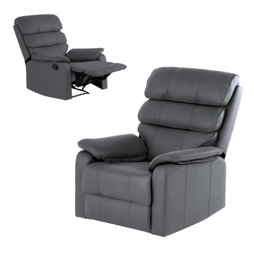 Catálogo de Sillon Individual Reclinable los 5 más buscados. 41 Kingshouse | Sillón Reclinable Individual - Acolchado Tela Poliéster - Sistema Manual - Reposet Moderno - Gris