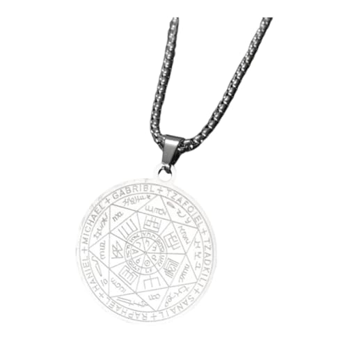 Generic メンズペンダントネックレス ステンレススチール 七大天使の印章ペンダント 守護ジュエリー ロングチェーン トレンディなチャーム 男性用 日常使い 誕生日, 銀