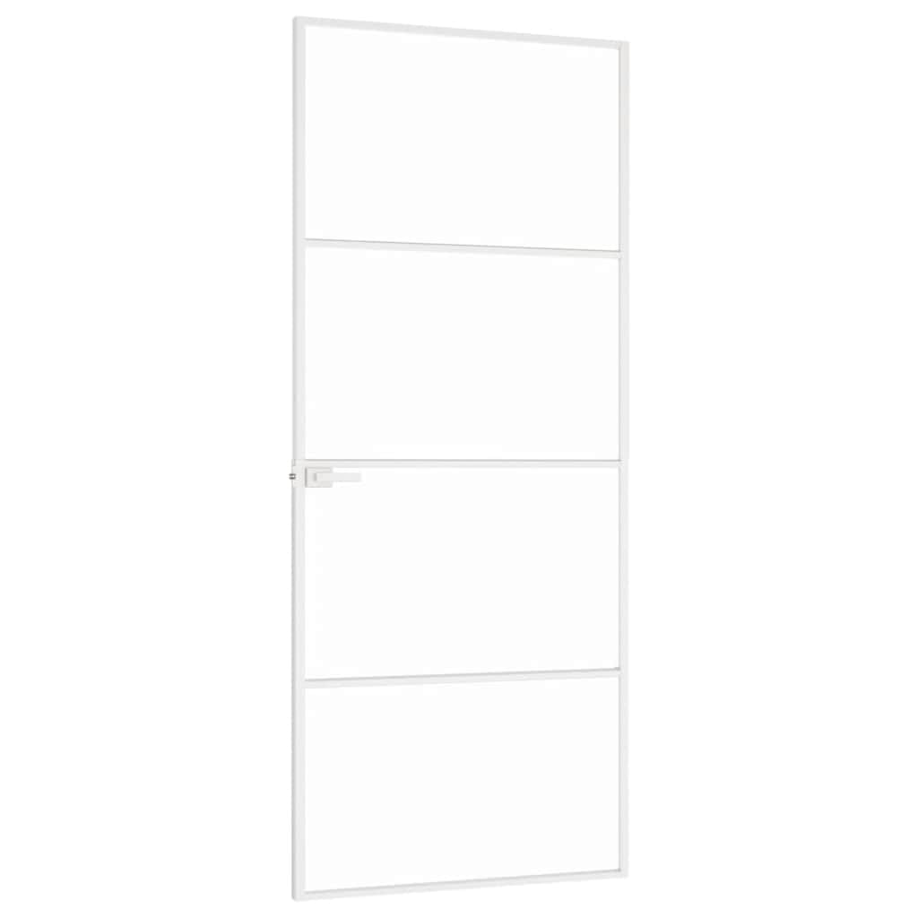 vidaXL Innentür, Zimmertür Komplettset 83x201,5cm, Glastür mit Griff Eisenschloss, Drehtür Tür aus Glas, Modern, Weiß Hartglas Aluminium Schlank