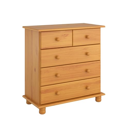 Moblit Comoda de Cinco Cajones Realizada en Madera de Pino Color Miel Serie Canet Medidas (81x78x39) cm. (Alto-Ancho-Fondo)