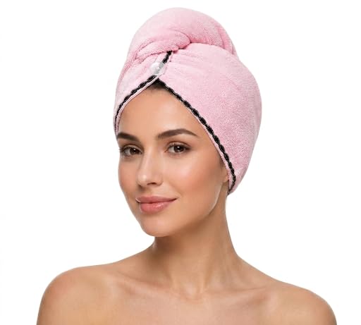 Luxury Microfiber Hair Towel Wrap for Women – Quick Dry, Anti-Frizz, Lightweight, Soft Hair Turban for Wet Hair (Pink)