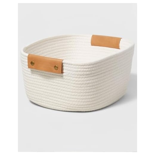 Cesta pequena de tecido com alça de couro PU, linda cesta de corda de algodão para organização, caixa de armazenamento de presente vazia para brinquedo de cachorrinho de gato, caixa organizadora