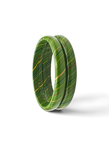 Image of Traditional Rajasthani Lac Bangles for Women and Girls, Jaipuri Lahariya Design Lakh Lah Kada, Multicolor Striped Pattern, Red Green Maroon Sky Blue Pink Purple Yellow Grey Set of 2