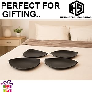 Image of HS HINDUSTANI SAUDAGAR Shadow Matte Quarter Ceramic Plates Sets of 4 dinnerware Sets Plates for Dinner Pasta Lunch thali Dinner Set Handcrafted Ideal Kitchen Design for Daily Use and Gifting