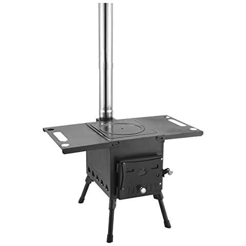 HXSD Cast Iron Outdoor Camping Stoves, Portable Wood Burning Stove for Tent, Shelter, Garden, Camping Heating and Cooking, Includes Stainless Chimney Pipes Cover