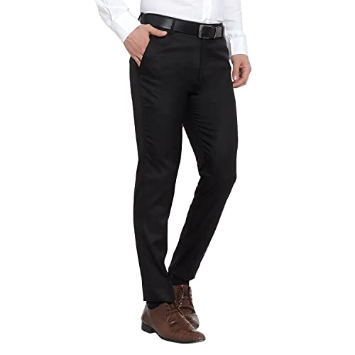 Image of The PS Men's Formal Regular Fit Cotton Blend Black, Dark Grey Combo Trouser (Pack of 2)