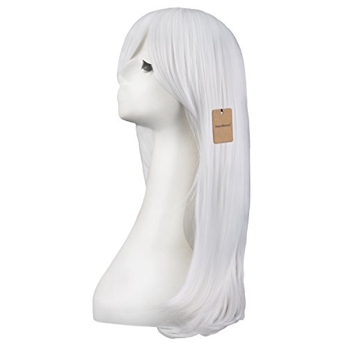 Image of MapofBeauty 24 Inch Long Side Bangs Wavy Curly Party Wig, White | 60 cm Cosplay Wig
